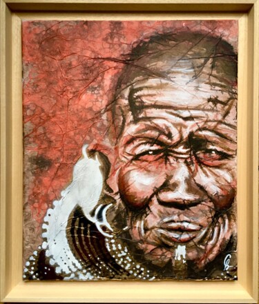 Painting titled "Sagesse" by Caroline Beaulieu, Original Artwork, Ink Mounted on Wood Stretcher frame