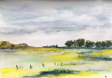 Painting titled "prairie" by Caroline Boucher, Original Artwork, Watercolor