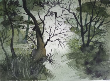 Painting titled "Forêt enchantée" by Caroline Boucher, Original Artwork, Watercolor