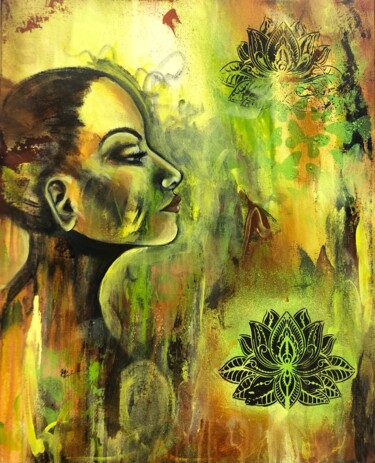 제목이 "Protéger mon énergie"인 미술작품 Caroline Brousseau로, 원작, 아크릴 나무 들것 프레임에 장착됨