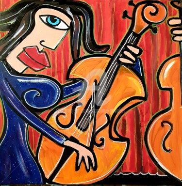 Painting titled "La violoncelliste" by Caroline Cavalier, Original Artwork, Acrylic