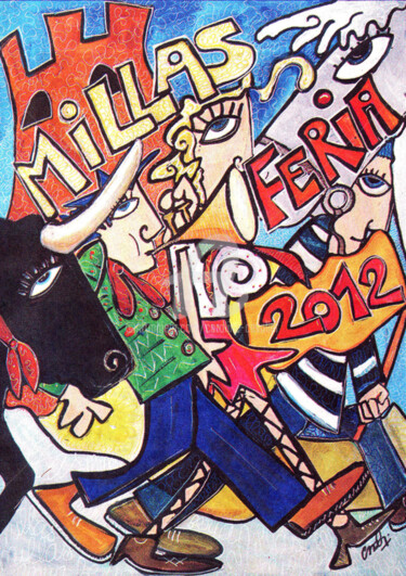 Digital Arts titled "Feria de Millas" by Caroline Cavalier, Original Artwork, Acrylic
