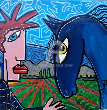Malerei mit dem Titel "Le cheval bleu" von Caroline Cavalier, Original-Kunstwerk, Acryl