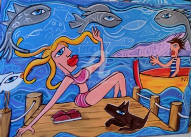 Peinture intitulée "Sur le ponton" par Caroline Cavalier, Œuvre d'art originale, Acrylique