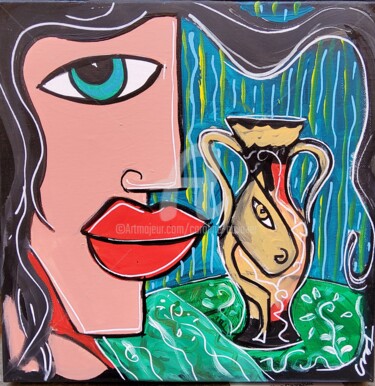 Painting titled "Potiches" by Caroline Cavalier, Original Artwork, Acrylic Mounted on Wood Stretcher frame