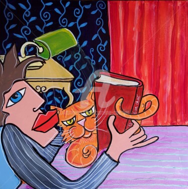 Malerei mit dem Titel "Le chat de la voisi…" von Caroline Cavalier, Original-Kunstwerk, Acryl