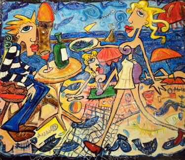 Painting titled "folies d'août" by Caroline Cavalier, Original Artwork, Acrylic