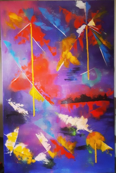 Painting titled "Direction les îles" by Caroline Colomina, Original Artwork, Acrylic Mounted on Wood Stretcher frame