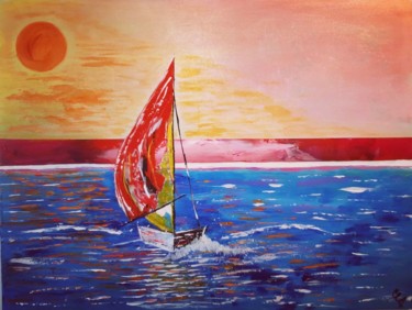 Картина под названием "Navigation rougeoya…" - Caroline Colomina, Подлинное произведение искусства, Акрил Установлен на Дере…