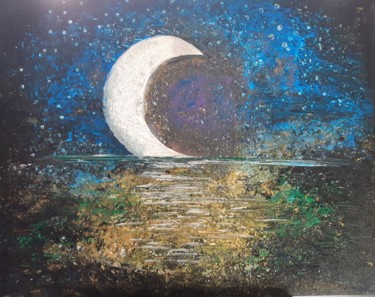 Painting titled "Rendez-vous lunaire" by Caroline Colomina, Original Artwork, Acrylic Mounted on Wood Stretcher frame