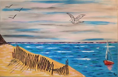 Painting titled "Mouette solitaire" by Caroline Colomina, Original Artwork, Acrylic Mounted on Wood Stretcher frame