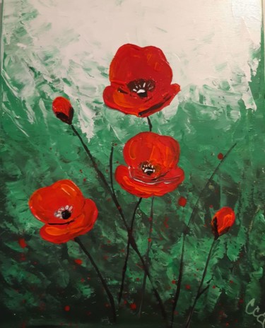Картина под названием "Les fleurs velours" - Caroline Colomina, Подлинное произведение искусства, Акрил Установлен на Деревя…