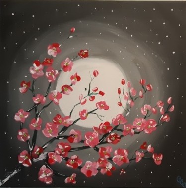 Painting titled "Floraison lunaire" by Caroline Colomina, Original Artwork, Acrylic Mounted on Wood Stretcher frame