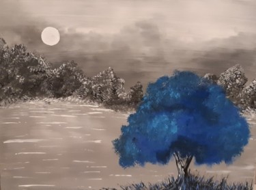 Peinture intitulée "Le blues de l'étang" par Caroline Colomina, Œuvre d'art originale, Acrylique Monté sur Châssis en bois