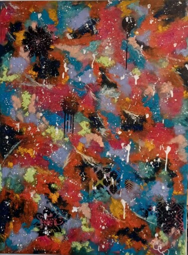 Картина под названием "Patchwork coloré" - Caroline Colomina, Подлинное произведение искусства, Акрил Установлен на Деревянн…