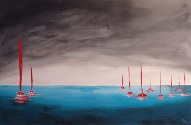 Peinture intitulée "Régate rouge" par Caroline Colomina, Œuvre d'art originale, Acrylique Monté sur Châssis en bois