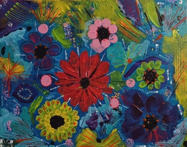 "Flower power" başlıklı Tablo Caroline Colomina tarafından, Orijinal sanat, Akrilik Ahşap Sedye çerçevesi üzerine monte edil…