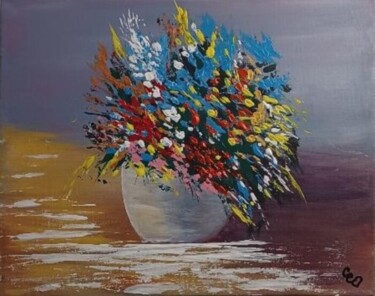 Картина под названием "Bouquet automnal" - Caroline Colomina, Подлинное произведение искусства, Акрил Установлен на Деревянн…