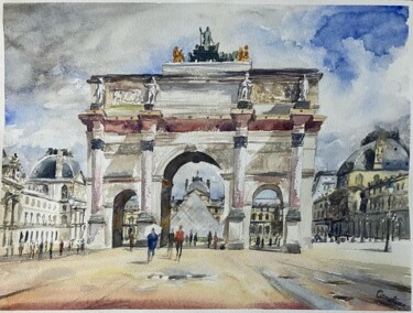 Painting titled "Arc de Triomphe du…" by Caroline Guizouarn, Original Artwork, Watercolor