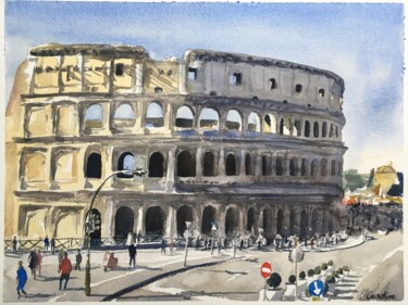 Pittura intitolato "Colisée, Rome" da Caroline Guizouarn, Opera d'arte originale, Acquarello
