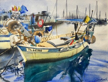 Peinture intitulée "Bateau de pêche dan…" par Caroline Guizouarn, Œuvre d'art originale, Aquarelle