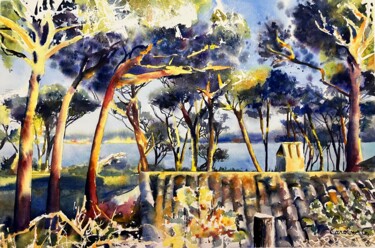 Painting titled "Paysage Provençal,…" by Caroline Guizouarn, Original Artwork, Watercolor
