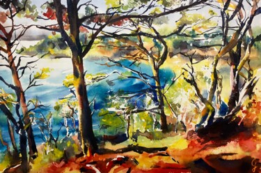 Peinture intitulée "Paysage Provençal,…" par Caroline Guizouarn, Œuvre d'art originale, Aquarelle