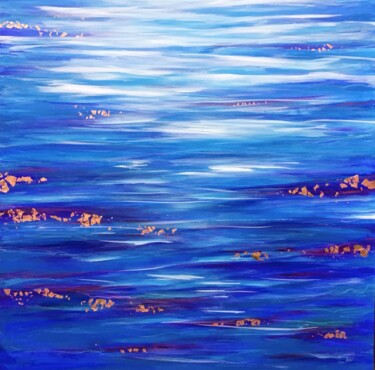 Painting titled "Bleu espoir" by Caroline Keller, Original Artwork, Acrylic Mounted on Wood Stretcher frame