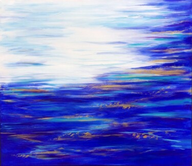Painting titled "Horizon bleu" by Caroline Keller, Original Artwork, Acrylic Mounted on Wood Stretcher frame