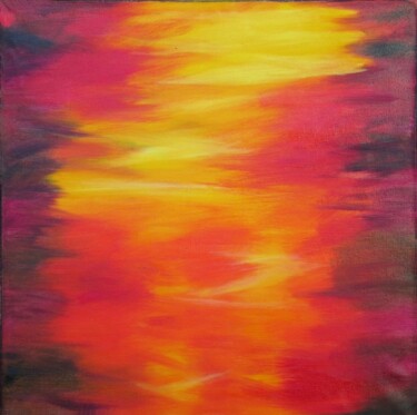 Painting titled "Soleil levant" by Caroline Keller, Original Artwork, Oil Mounted on Wood Stretcher frame