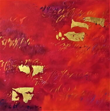 Peinture intitulée "Nuage rouge 1" par Caroline Keller, Œuvre d'art originale, Huile Monté sur Châssis en bois