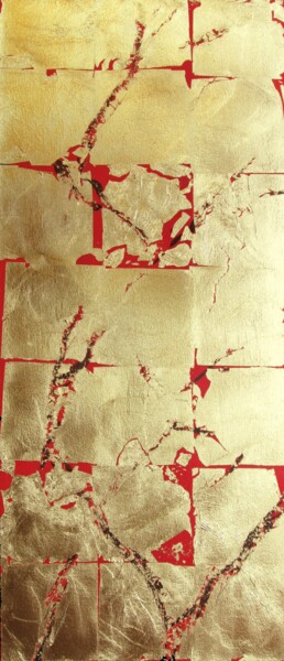 Schilderij getiteld "Or rouge" door Caroline Keller, Origineel Kunstwerk, Acryl Gemonteerd op Frame voor houten brancard