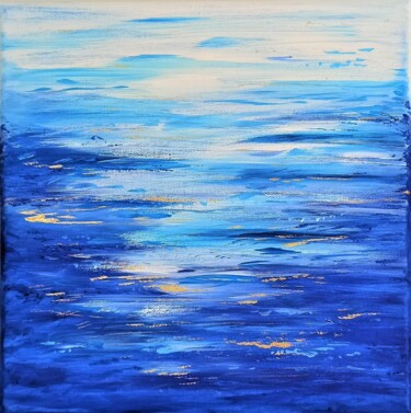 Painting titled "Bleu cristallin" by Caroline Keller, Original Artwork, Acrylic Mounted on Wood Stretcher frame