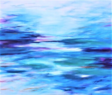 Painting titled "Mouvance bleue" by Caroline Keller, Original Artwork, Oil Mounted on Wood Stretcher frame