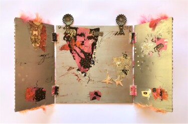 Collages getiteld "Rose-orange" door Caroline Keller, Origineel Kunstwerk, Collages