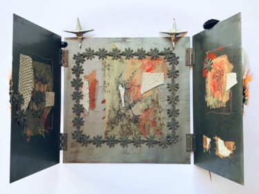 Collages intitulée "A fleur de peau" par Caroline Keller, Œuvre d'art originale, Collages Monté sur Métal
