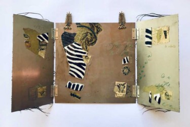 Collages intitolato "Allure zèbre" da Caroline Keller, Opera d'arte originale, Collages Montato su Metallo