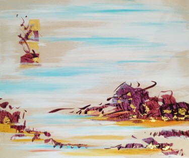Painting titled "Roches d'or" by Caroline Keller, Original Artwork, Acrylic Mounted on Wood Stretcher frame