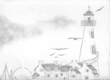 Dessin intitulée "Phare" par Caroline Lefebvre, Œuvre d'art originale, Crayon