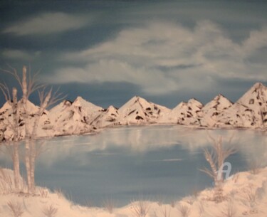 Painting titled "Lac de montagne (1)" by Caroline Lefebvre, Original Artwork, Oil