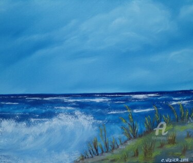 Peinture intitulée "Mer et ciel tourmen…" par Caroline Lefebvre, Œuvre d'art originale, Huile