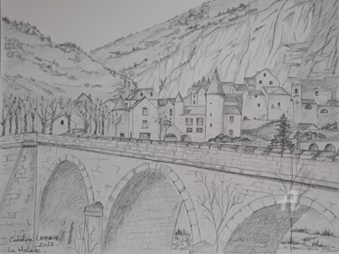 Dessin intitulée "La Malène - Gorges…" par Caroline Lefebvre, Œuvre d'art originale, Graphite