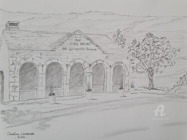 Drawing titled "Aux cinq arches" by Caroline Lefebvre, Original Artwork, Graphite