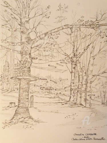 Drawing titled "Les passerelles" by Caroline Lefebvre, Original Artwork, Graphite