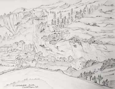 Zeichnungen mit dem Titel "Castelbouc - Lozère" von Caroline Lefebvre, Original-Kunstwerk, Graphit