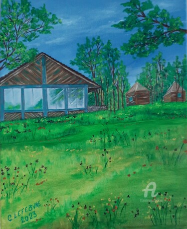 Painting titled "Chalets de Lou Cade…" by Caroline Lefebvre, Original Artwork, Oil