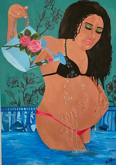 Картина под названием "Las flores de la ge…" - Caroline Lima (Calimas), Подлинное произведение искусства, Акрил