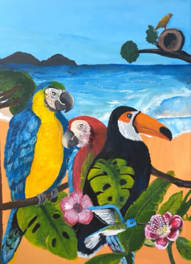 Peinture intitulée "Pájaros de Brasil" par Caroline Lima (Calimas), Œuvre d'art originale, Acrylique