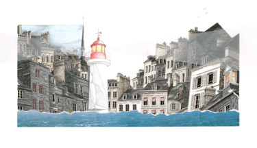 Zeichnungen mit dem Titel "Quand la mer en fur…" von Caroline Lopez, Original-Kunstwerk, Tinte