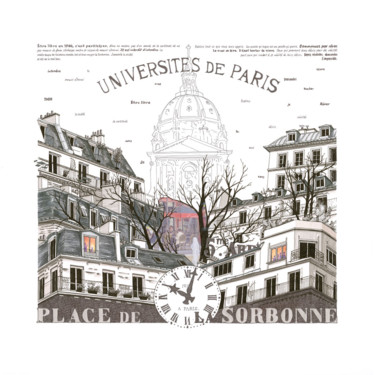 Zeichnungen mit dem Titel "68 place de la Sorb…" von Caroline Lopez, Original-Kunstwerk, Tinte